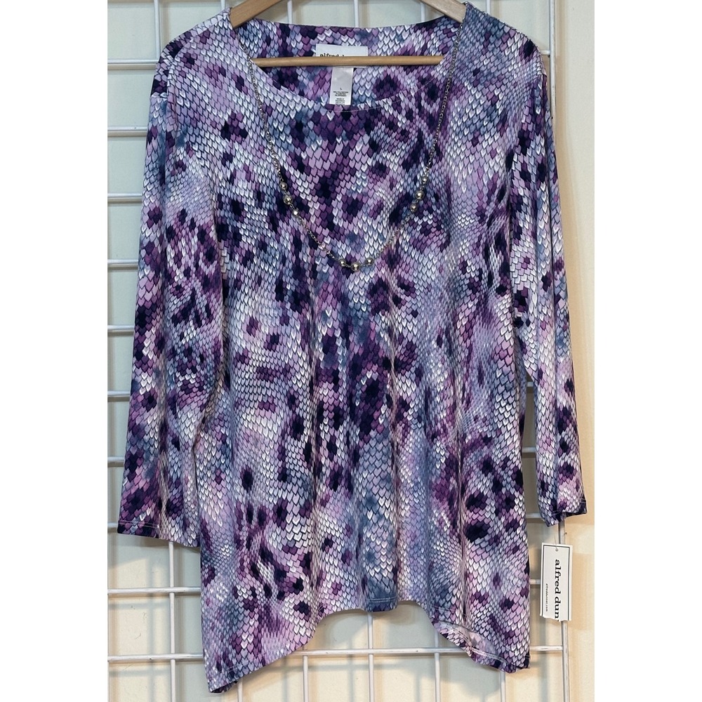 Alfred Dunner Women's Purple Snake Print Tunic Top 3/4 Sleeve Size Large - Picture 2 of 8